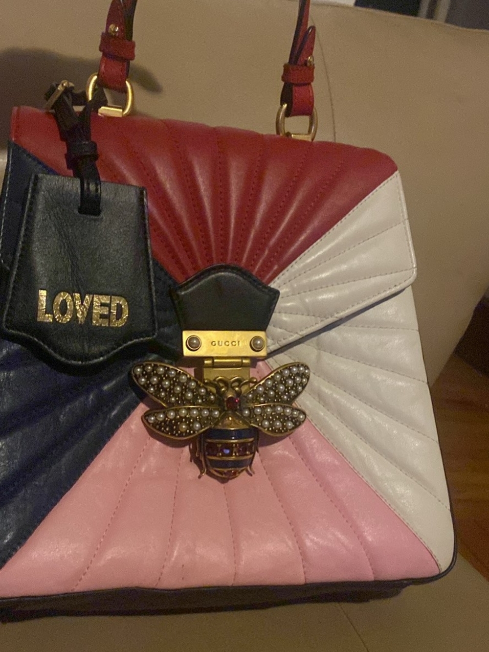 Gucci Multicolor Quilted Leather Backpack /Top-Handle Bag with Bee Hardware
